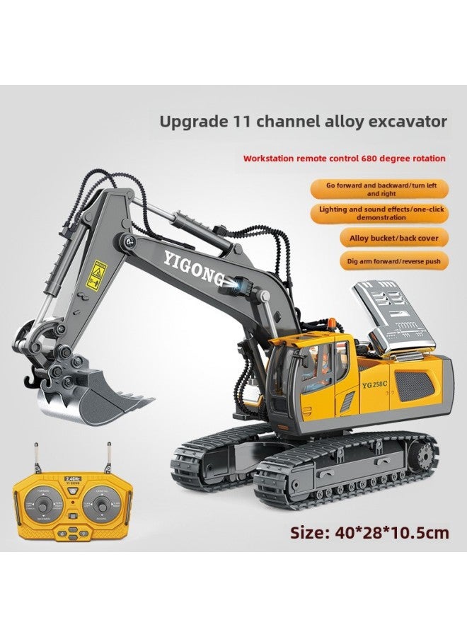 Large Remote Control Excavator Alloy Bulldozer Dump Truck Wireless Simulation Electric Engineering Toys 2.4g-Color:11-way Alloy Excavator-gray-Remote Control-Proportion:Standard-Single Rechargeable Battery - Image 1
