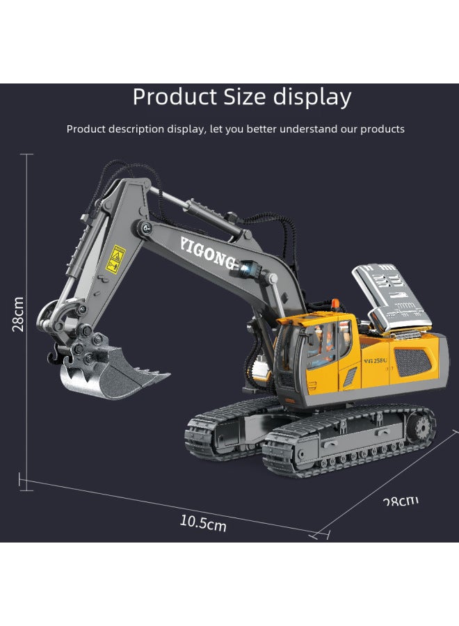 Large Remote Control Excavator Alloy Bulldozer Dump Truck Wireless Simulation Electric Engineering Toys 2.4g-Color:11-way Alloy Excavator-gray-Remote Control-Proportion:Standard-Single Rechargeable Battery - Image 3