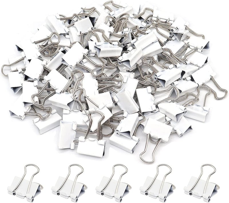 YCVIORING Mini Binder Clips, Paper Clip, Small Paper Clamps 15mm (5/8 inch), 100 Pack Micro Size Office Clips for Home School and Business (White) - Image 1
