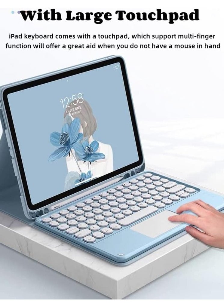 Generic - iPad 10th Generation Touchpad Keyboard Case Retro Round Key with Mouse Cute Color Keyboard with Trackpad Detachable Touch Keyboard iPad 10 10.9 inch Cover - Image 1