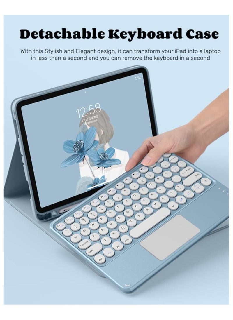 Generic - iPad 10th Generation Touchpad Keyboard Case Retro Round Key with Mouse Cute Color Keyboard with Trackpad Detachable Touch Keyboard iPad 10 10.9 inch Cover - Image 1