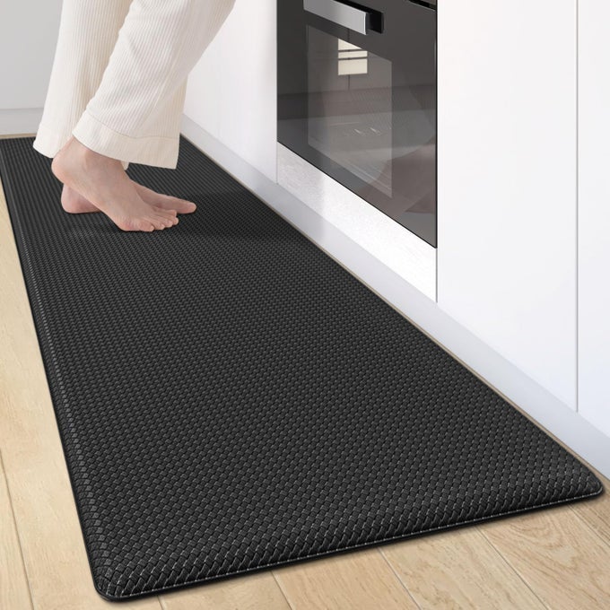 KITCHEN MATS FOR FLOOR CUSHIONED ANTI FATIGUE RUNNER RUG WATERPROOF MEMORY FOAM PADDED FOR STANDING 17X59 BLACK