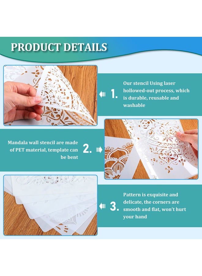 Outus 12 Pieces Large Mandala Stencil Reusable Mandala Painting Templates 8.3 x 11.7 Inch Floral Design Stencil Mandala Drawing Craft Stencil for DIY Wall, Tile, Furniture, Canva, Outdoor Indoor Decoration - Image 3