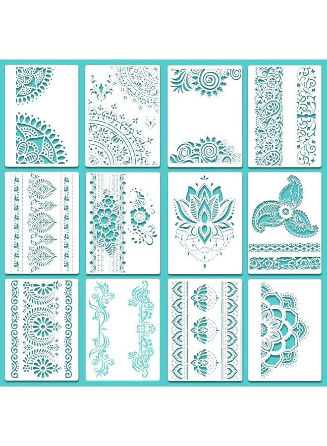 Outus 12 Pieces Large Mandala Stencil Reusable Mandala Painting Templates 8.3 x 11.7 Inch Floral Design Stencil Mandala Drawing Craft Stencil for DIY Wall, Tile, Furniture, Canva, Outdoor Indoor Decoration - Image 1