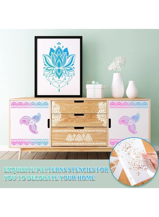 Outus 12 Pieces Large Mandala Stencil Reusable Mandala Painting Templates 8.3 x 11.7 Inch Floral Design Stencil Mandala Drawing Craft Stencil for DIY Wall, Tile, Furniture, Canva, Outdoor Indoor Decoration - Image 5