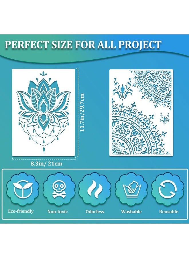 Outus 12 Pieces Large Mandala Stencil Reusable Mandala Painting Templates 8.3 x 11.7 Inch Floral Design Stencil Mandala Drawing Craft Stencil for DIY Wall, Tile, Furniture, Canva, Outdoor Indoor Decoration - Image 2