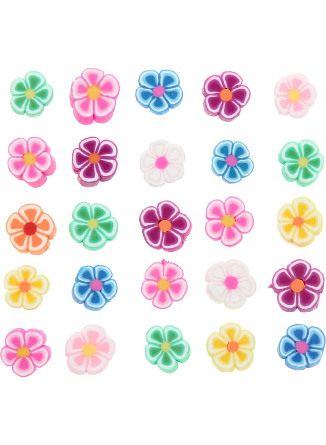 100 Pcs 10MM Flower Handmade Polymer Clay Beads, for Women Girls Jewelry Making DIY Charms Bracelet Necklace Hair Clip Accessories Handmade Craft (Flower) - Image 1