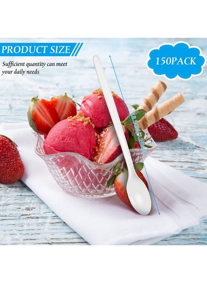 Romooa White Plastic Sundae Spoons Disposable Utensils Ice Cream Spoons Long Handle Spoon for Ice Cream, Milkshakes, Tea and Floats, Stirring Cocktails and Tall Iced Beverages (150 Pieces,18.4 cm/ 7.2 Inch) - Image 2