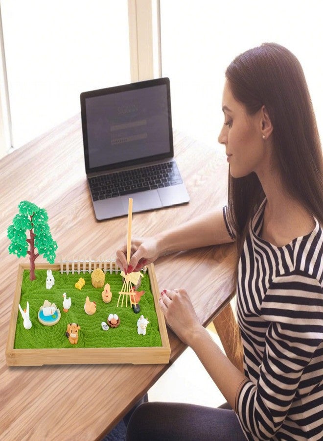 YSSPPOY 31 Pcs Zen Garden Kit for Desk, Mini Zen Sand Garden with Wooden Tray & Rake, Japanese Gift Set for Home, Office Desk Decor - Image 2