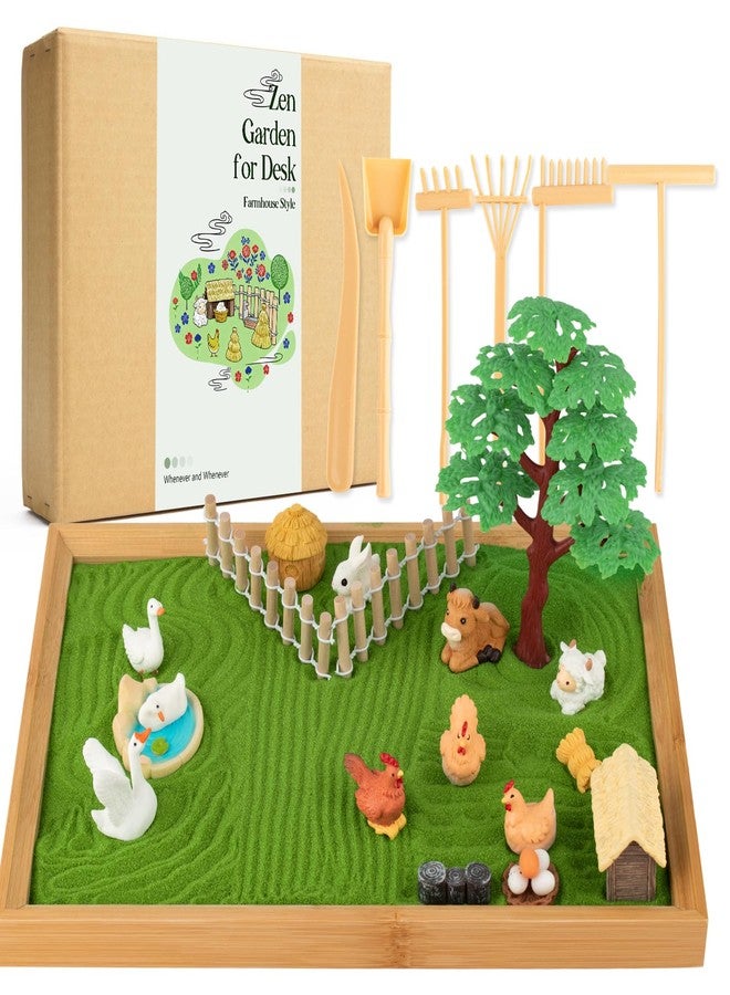 YSSPPOY 31 Pcs Zen Garden Kit for Desk, Mini Zen Sand Garden with Wooden Tray & Rake, Japanese Gift Set for Home, Office Desk Decor - Image 1