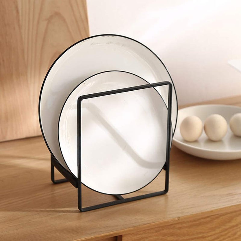MINGFANITY 2PCS Plate Holders Organizer, Metal Dish Storage Dying Display Rack for Cabinet, Counter and Cupboard - Black - Image 3
