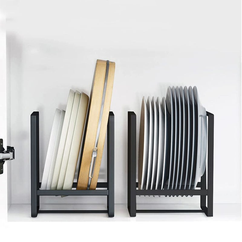 MINGFANITY 2PCS Plate Holders Organizer, Metal Dish Storage Dying Display Rack for Cabinet, Counter and Cupboard - Black - Image 1