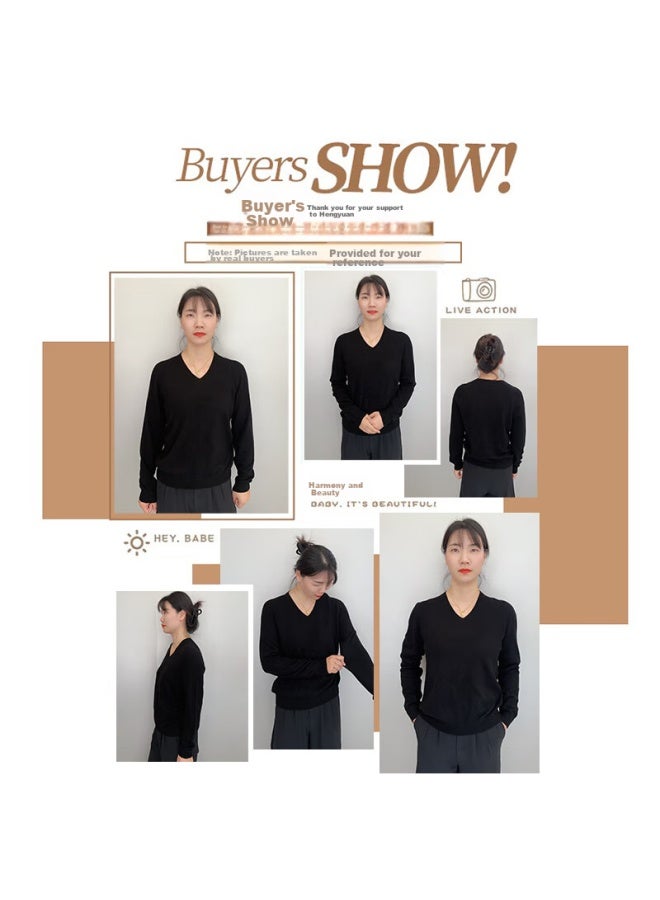 Hengyuanxiang Hengyuanxiang 100% Pure Wool Sweater For Women, V-neck Loose Base Layer, Autumn And Winter Warm Fashion Knit Sweater, Women's Top - Image 1