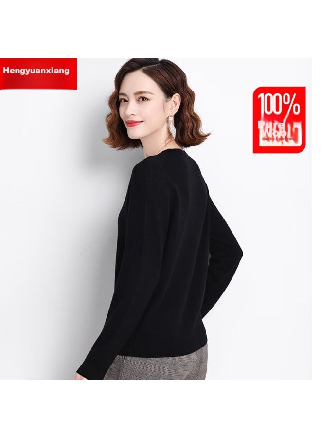 Hengyuanxiang Hengyuanxiang 100% Pure Wool Sweater For Women, V-neck Loose Base Layer, Autumn And Winter Warm Fashion Knit Sweater, Women's Top - Image 4