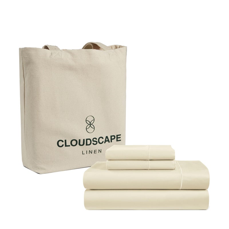 CloudScape Linen 100% Egyptian Cotton Bed Sheets Full Size - 4 Pieces  Ivory Sheets Full Size | 1000 Thread Count Egyptian Cotton | Hotel Luxury Sheets | Sateen Weave Full Size Bed Sheet Set Fits Upto 17"" Deep Pockets - Image 1