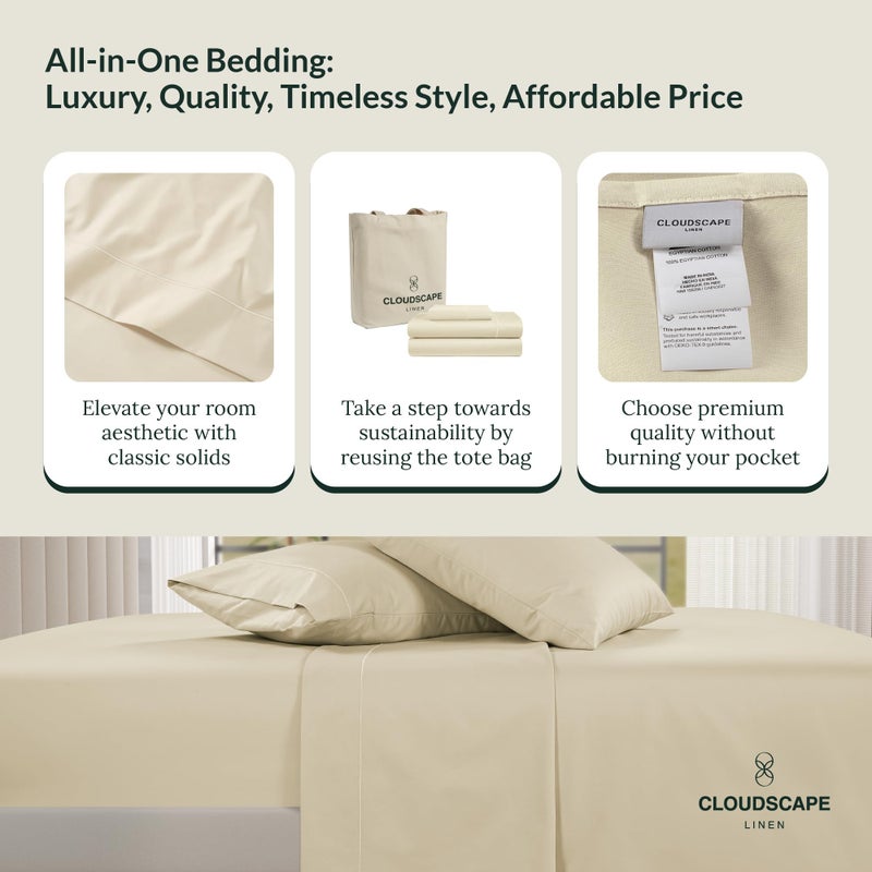 CloudScape Linen 100% Egyptian Cotton Bed Sheets Full Size - 4 Pieces  Ivory Sheets Full Size | 1000 Thread Count Egyptian Cotton | Hotel Luxury Sheets | Sateen Weave Full Size Bed Sheet Set Fits Upto 17"" Deep Pockets - Image 4