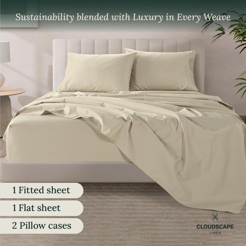 CloudScape Linen 100% Egyptian Cotton Bed Sheets Full Size - 4 Pieces  Ivory Sheets Full Size | 1000 Thread Count Egyptian Cotton | Hotel Luxury Sheets | Sateen Weave Full Size Bed Sheet Set Fits Upto 17"" Deep Pockets - Image 2
