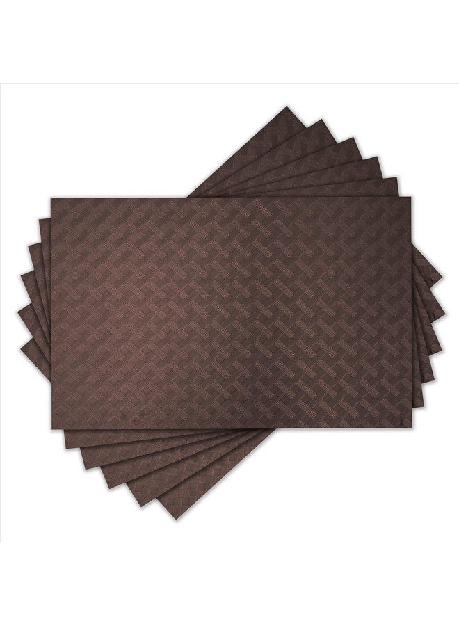 ElastPro مجموعة 6 حصائر إليست برو مقاومة للحرارة، حصائر مقاومة للبقع وقابلة للغسل، حصائر لطاولة الطعام والثلاجة (نمط مائل، بني قهوة) - Image 1