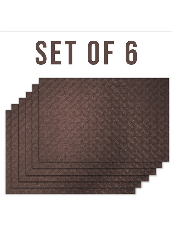 ElastPro مجموعة 6 حصائر إليست برو مقاومة للحرارة، حصائر مقاومة للبقع وقابلة للغسل، حصائر لطاولة الطعام والثلاجة (نمط مائل، بني قهوة) - Image 2