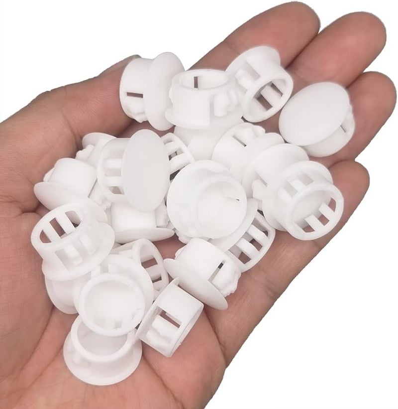 Alamic Hole Plugs 5/8" Plastic Flush Type Hole Plugs for Hole Snap in Locking Hole Tube Screw Caps Drilling Cover Plugs Fastener Covers for Kitchen Cabinet Furniture Black 50 Pack - White - Image 4