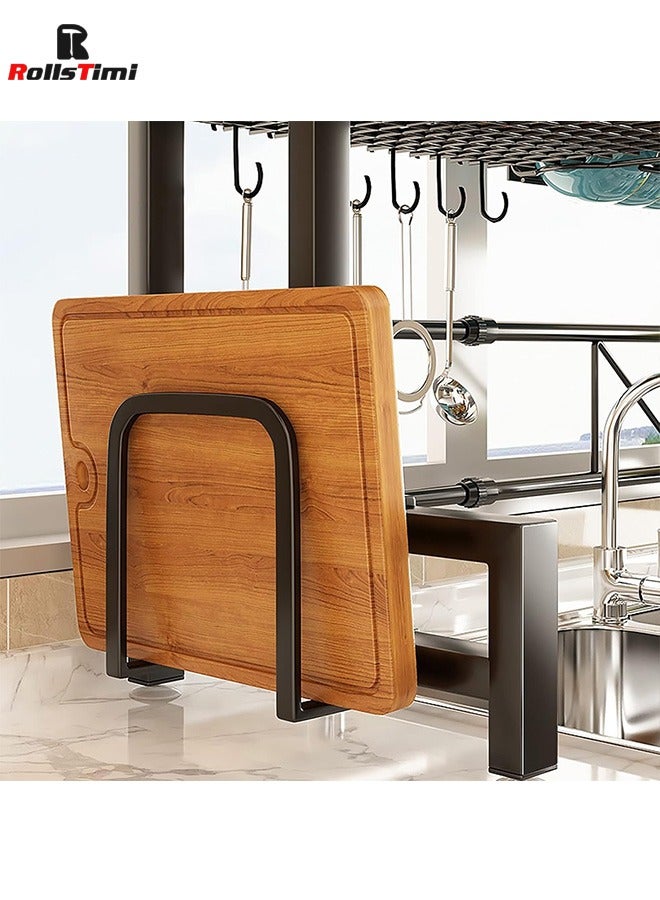 RollsTimi  2-Tier Dish Drying Racks, Dish Drainer Carbon Steel Dish Rack Sink Organizer Stand Shelf For Kitchen Counter Organizer Storage,With Cutlery Rack, Hook, Drain Rack Large Kitchen,Black - Image 4