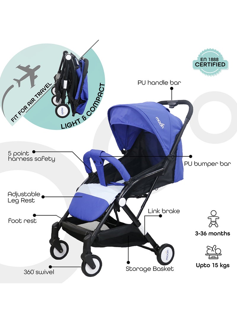 Moon Compact Stroller – Fold, Cabin-Approved, Air Travel Friendly, Lightweight, Easy Carry, for 0–3Y (0–18kg) – Royal Blue - Image 2