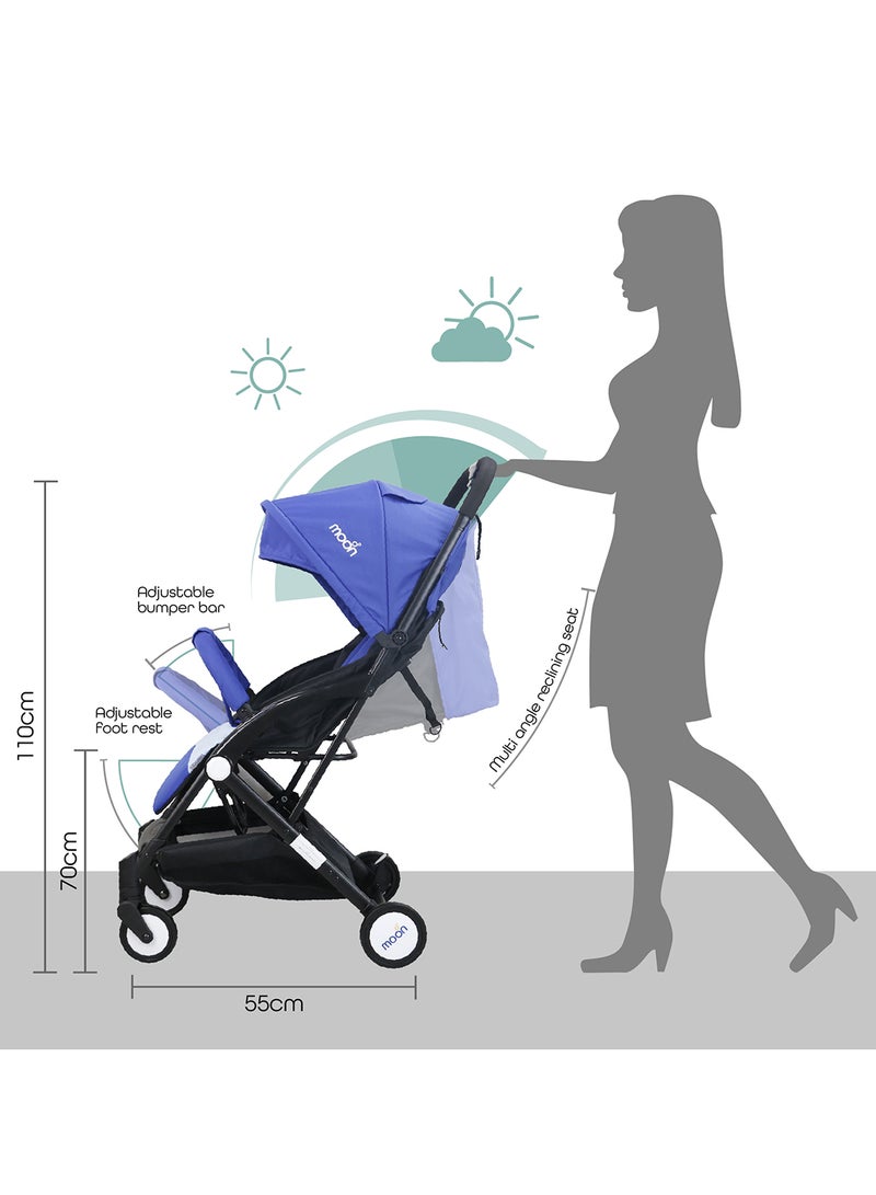 Moon Compact Stroller – Fold, Cabin-Approved, Air Travel Friendly, Lightweight, Easy Carry, for 0–3Y (0–18kg) – Royal Blue - Image 4