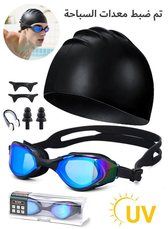 SahlTech 5-in-1 Unisex Swimming Set | Anti-Fog UV Protection Goggles with Swim Cap, Earplugs, Nose Clip & Case | Complete Swimming Equipment for Men & Women - Image 1
