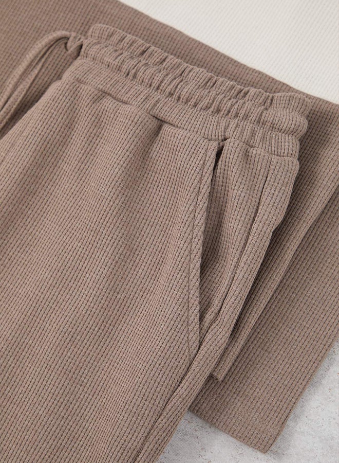 trendyol Mink Regular Cut Color Block Textured Knitted Pajamas Set - Image 2