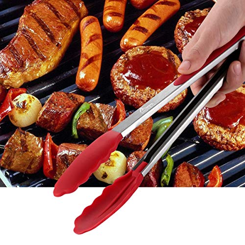 Hotec Premium Stainless Steel Locking Kitchen Tongs with Silicon Tips, Set of 3-7", 9" and 12" multicolor - Image 3