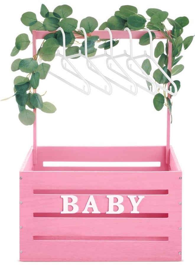 Barydat صندوق باري دات الخشبي الكبير لحفلات استقبال المواليد مع مقبض وزينة إكليل - Image 1