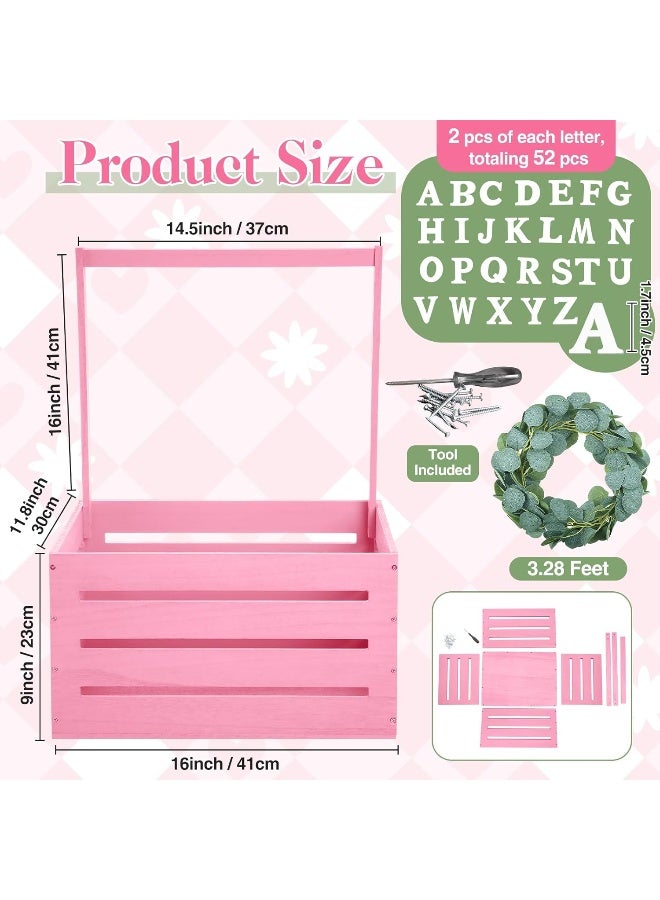 Barydat صندوق باري دات الخشبي الكبير لحفلات استقبال المواليد مع مقبض وزينة إكليل - Image 4