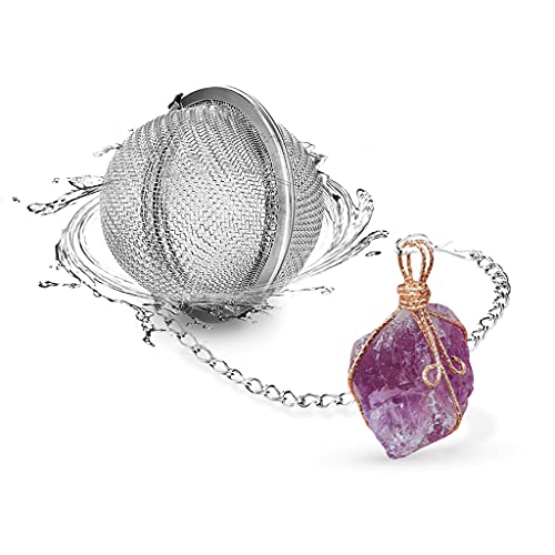 NSTaygate Taygate Tea Strainers for Loose Tea Fine Mesh Tea Ball Full Wire Wrap Raw Stone Pendant Natural Healing Chakra Crystals Gifts for Women (Amethyst) - Image 1