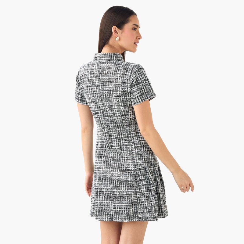 تواكستريمز فستان تريكو تويد بأكمام قصيرة - Image 3