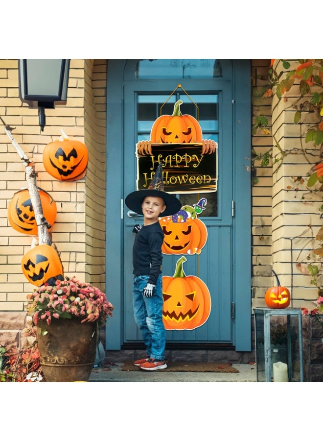 VUCATIN Halloween Door Decorations Happy Halloween Pumpkin Porch Sign Design Pumpkin Banner Door Sign Supply Hanging Halloween Porch Decor for Front Door Indoor Outside Wall Halloween Banner (C) - Image 2