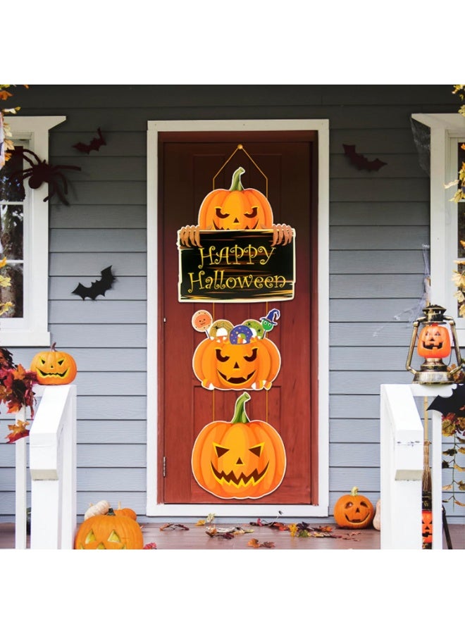 VUCATIN Halloween Door Decorations Happy Halloween Pumpkin Porch Sign Design Pumpkin Banner Door Sign Supply Hanging Halloween Porch Decor for Front Door Indoor Outside Wall Halloween Banner (C) - Image 5