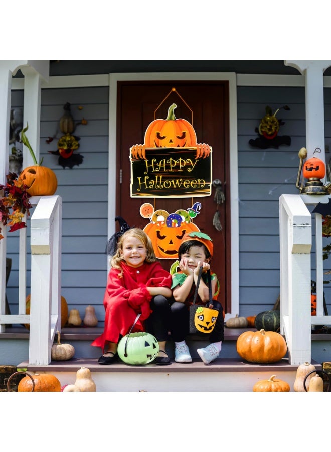 VUCATIN Halloween Door Decorations Happy Halloween Pumpkin Porch Sign Design Pumpkin Banner Door Sign Supply Hanging Halloween Porch Decor for Front Door Indoor Outside Wall Halloween Banner (C) - Image 4
