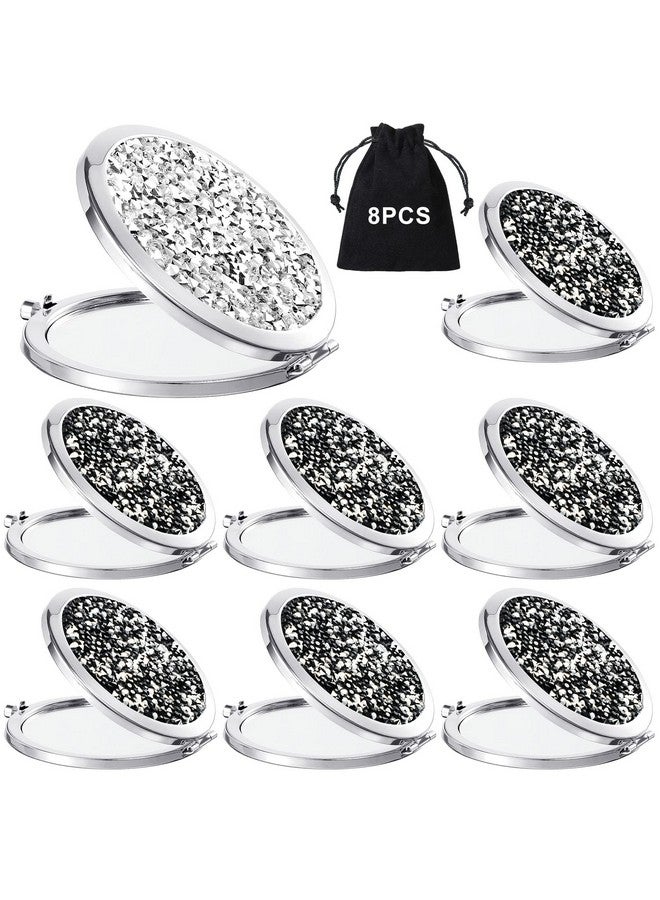 Cindeer 8 Pcs Small Compact Mirror Folding Pocket Makeup Mirror Round Hand Held Mirror Cosmetic Magnifying Compact Mirror Rhinestone Mirror With 1X/2X Magnification For Women Girls Travel(Popular Colors) - Image 1