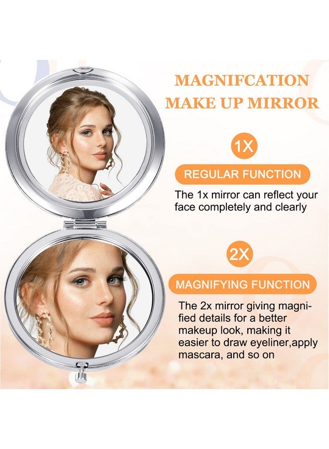 Cindeer 8 Pcs Small Compact Mirror Folding Pocket Makeup Mirror Round Hand Held Mirror Cosmetic Magnifying Compact Mirror Rhinestone Mirror With 1X/2X Magnification For Women Girls Travel(Popular Colors) - Image 4