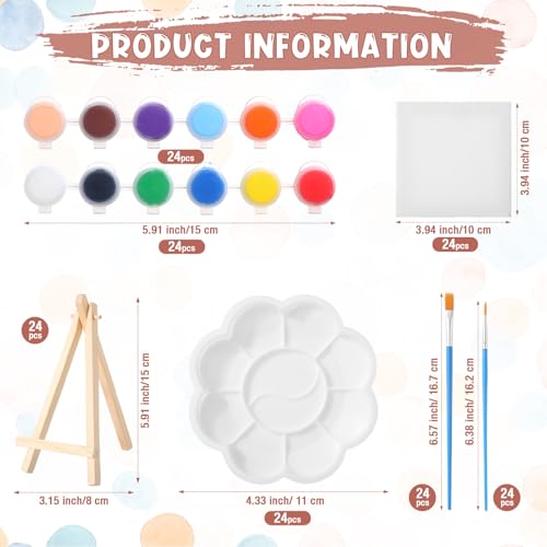Qilery 24 Set 4 x 4 Inch Mini Canvas Panels and Easel Painting Kit, 12 Colors Acrylic Strips Brush Palettes, Art Painting Kits for Artists Beginners Oil Acrylic Craft Party Favors - Image 2