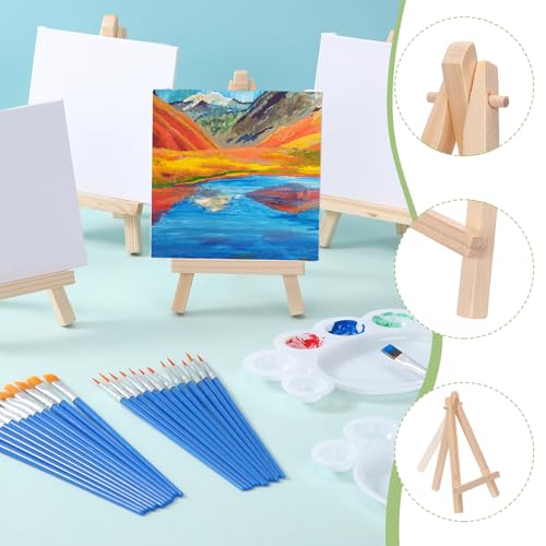 Qilery 24 Set 4 x 4 Inch Mini Canvas Panels and Easel Painting Kit, 12 Colors Acrylic Strips Brush Palettes, Art Painting Kits for Artists Beginners Oil Acrylic Craft Party Favors - Image 4