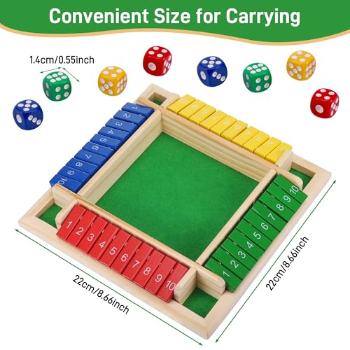 Starvortex Shut The Box Game 4 Player Colorful Dice Games Premium Wooden Dice Board Fun Close The Box Puzzle Wooden Games with 8 Dices Educational Table Math Holiday Games for Kid - Image 5