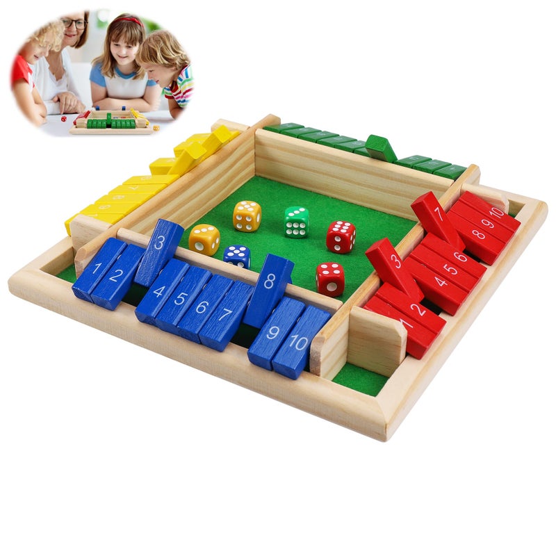 Starvortex Shut The Box Game 4 Player Colorful Dice Games Premium Wooden Dice Board Fun Close The Box Puzzle Wooden Games with 8 Dices Educational Table Math Holiday Games for Kid - Image 3