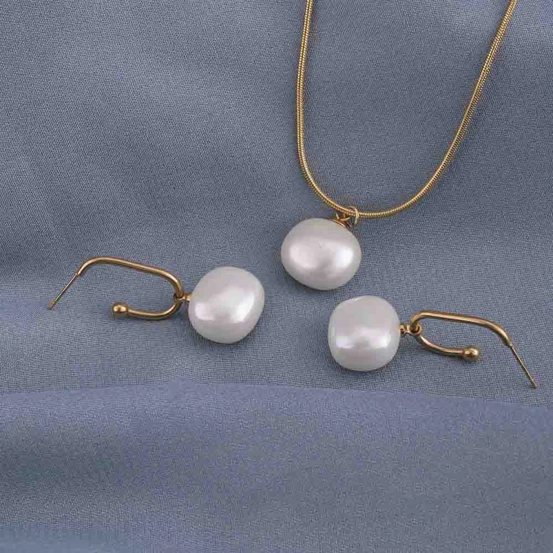 Palmonas  PALMONAS Classic Pearl Necklace & Earring Jewellery Set for Women | 18K Gold Plated, Waterproof & Anti-Tarnish for Women | Best Price UAE