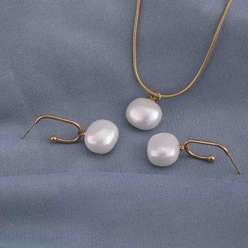 PALMONAS Classic Pearl Necklace & Earring Jewellery Set for Women | 18K Gold Plated, Waterproof & Anti-Tarnish - Image 3