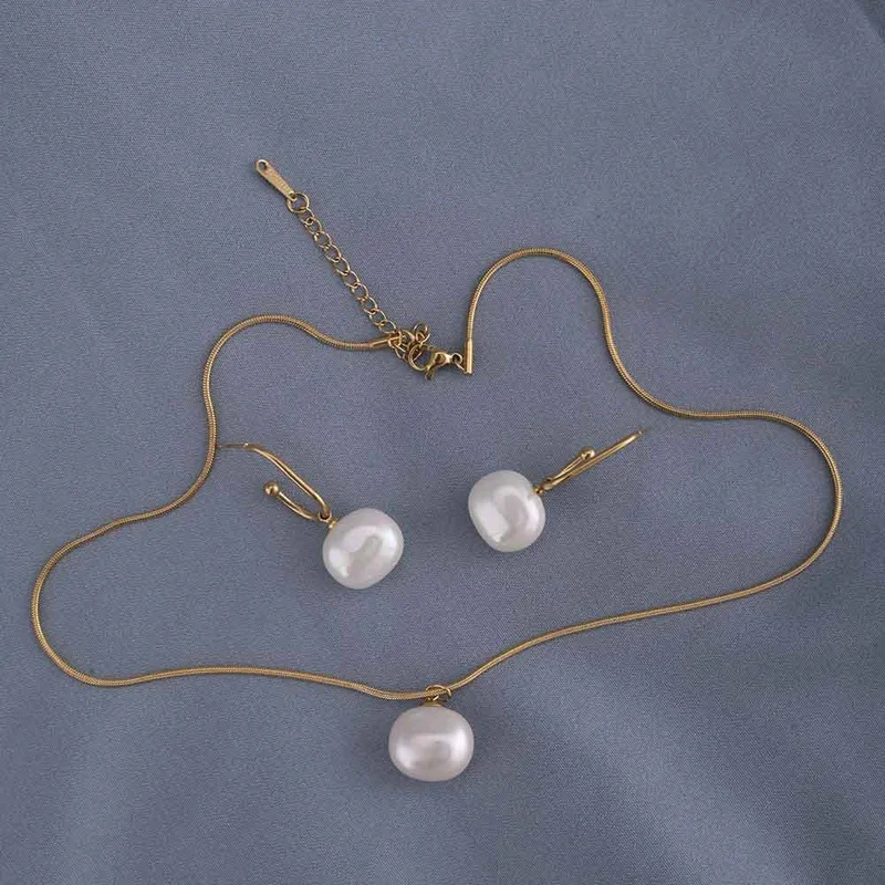 Palmonas  PALMONAS Classic Pearl Necklace & Earring Jewellery Set for Women | 18K Gold Plated, Waterproof & Anti-Tarnish for Women | Best Price UAE