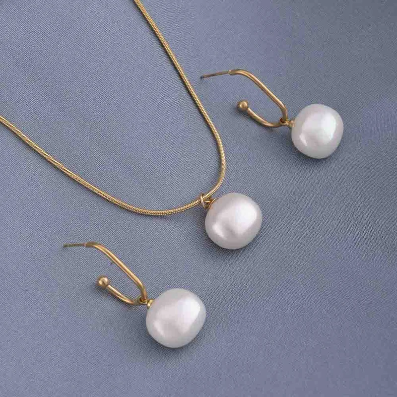 بالموناس PALMONAS 18k Gold Tone Plated Classic Pearl Pendant
 for Women
