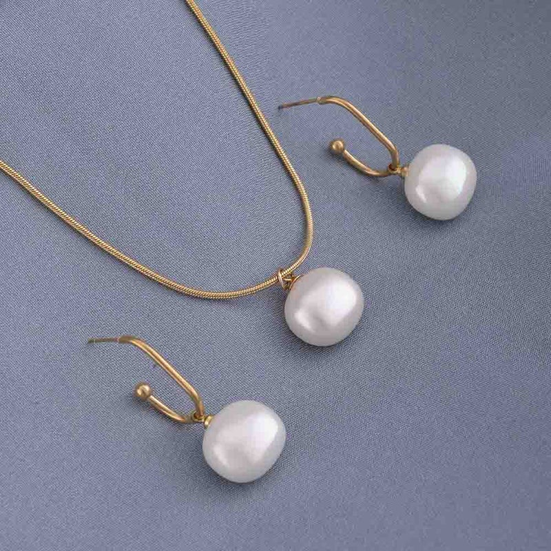 PALMONAS Classic Pearl Necklace & Earring Jewellery Set for Women | 18K Gold Plated, Waterproof & Anti-Tarnish - Image 2