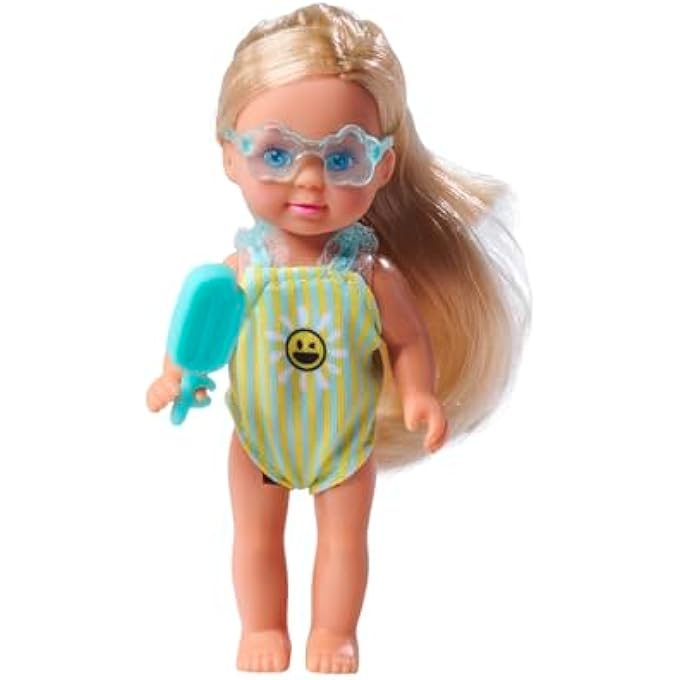 EVI LOVE TRAVEL, 2 ASSORTED COLOURS, ONLY ONE ITEM DELIVERED RANDOM SELECTION, TOY DOLL IN ROLLING SUITCASE, SHE WEARING A SWIMSUIT WITH RUFFLES INCLUDING SUNGLASSES AND ICE CREAM, 12 CM - Image 4