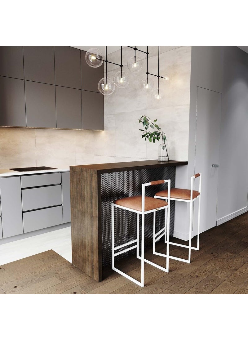 INDIAN DECOR INDIAN DECOR 55628 Classic Barstools Bar Stool Metal with Footrest Stools Pub Counter Height Barstool with Brown Tufted Seat White Metal Base Kitchen Chair for RestaurantBarCafeSet of 275Cm  - Image 2